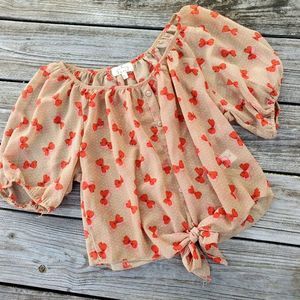 Sheer bubble sleeves blouse